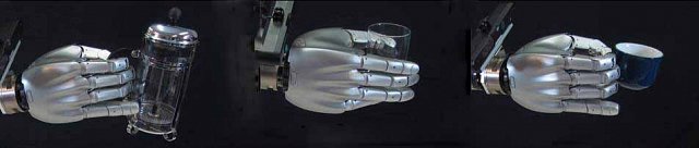 PaCMan Robot holding cafetiere, glass, cup